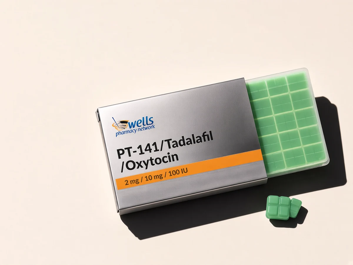 PT-141, tadalafil and oxytocin prescription troche package