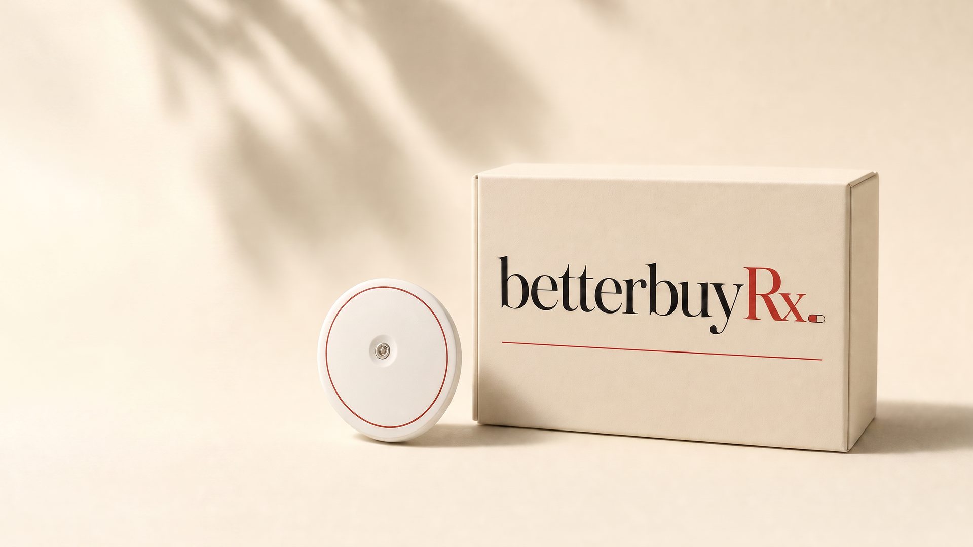 A betterbuyRx continuous glucose sensor beside its box